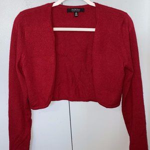 Red cashmere cropped cardigan sweater